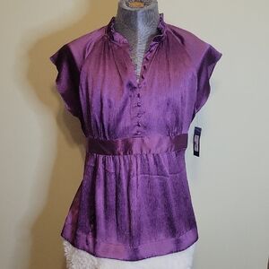 Apt. 9 Purple Ruffled Blouse with Mandarin Collar